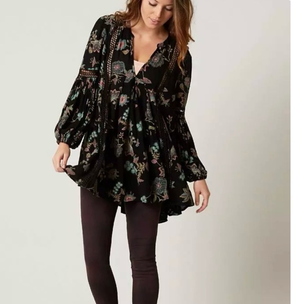 Free People Black Floral Blouse